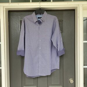 Hart Schaffer Max Mini Checked Dress Shirt. Navy Blue / White with accent cuffs